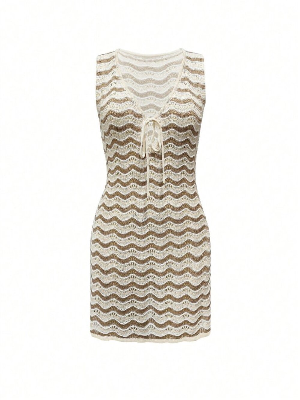 Multicolor Knit Women's Bow-Detail Sleeveless Slim-Fit Striped mini Dress - Picture 6 of 10